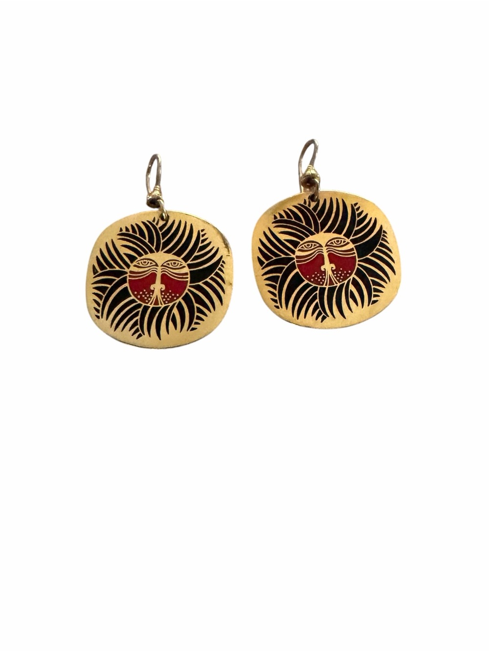 Laurel Burch Gold-Tone Eskimo Lion Vintage Earrings with Red and Black Accents